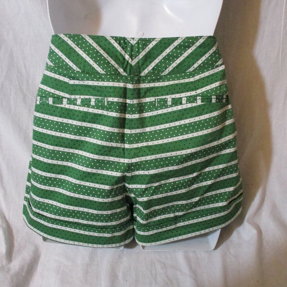 Womens Meadow Rue Striped Pinhole Design SHORT Shorts 10 GREEN WHITE - Picture 2 of 3